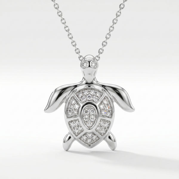 14K White Gold Diamond Turtle Pendant - 0.24ct Pave Set
