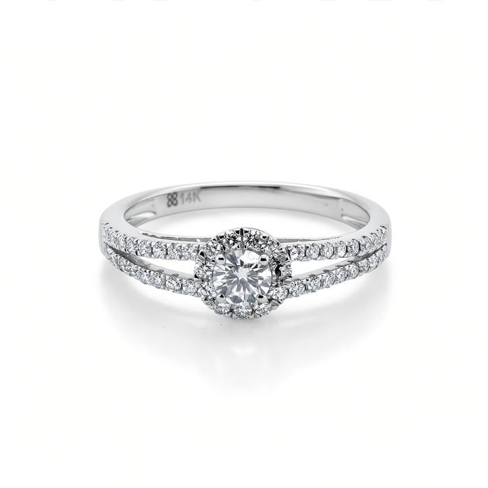14K White Gold Lab Grown Diamond Halo Engagement Ring - 0.60ctw