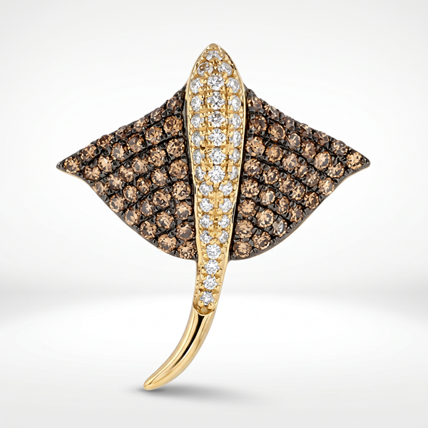 14K Yellow Gold Diamond Stingray Pendant - 0.62ct White & Chocolate
