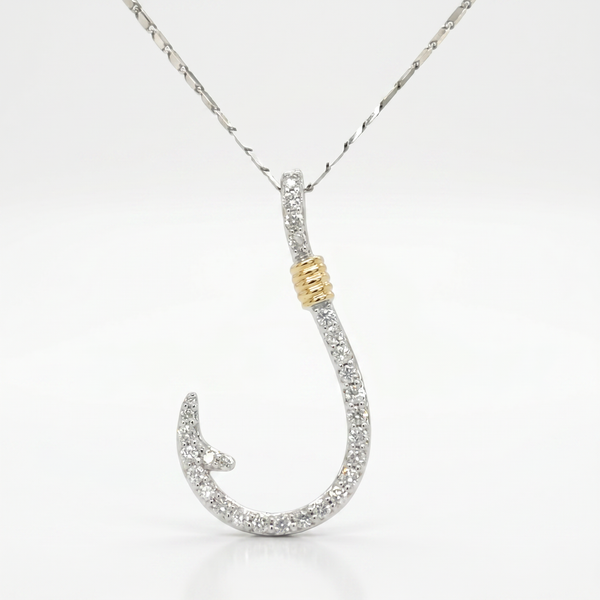 14K White & Yellow Gold Diamond Fish Hook Pendant 0.29ctw
