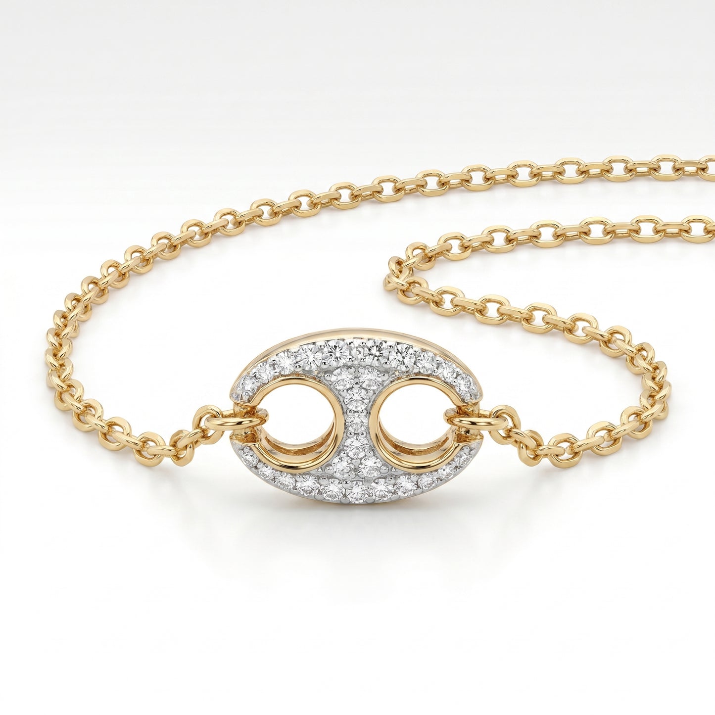 14K Yellow Gold Puffed Gucci Pendant with Diamond & 19" Chain