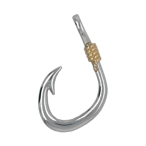 14K White and Yellow Gold Fish Hook Charm Pendant