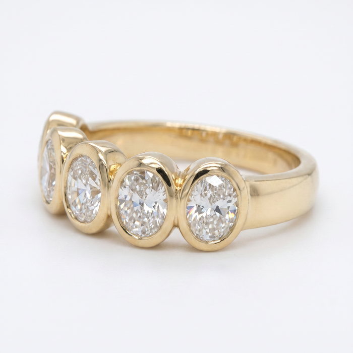 18K Yellow Gold Diamond Anniversary Band - 5 Oval Diamonds