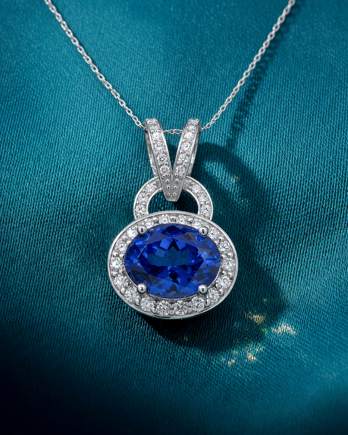 14K White Gold Custom Created Tanzanite & Diamond Pendant - 7.09ct