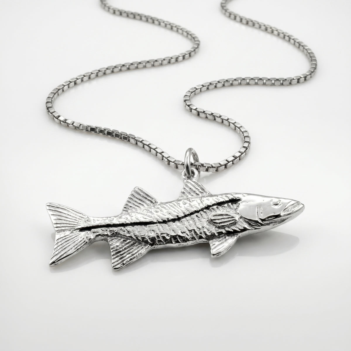 Sterling Silver Snook Pendant with Black Enamel Detail