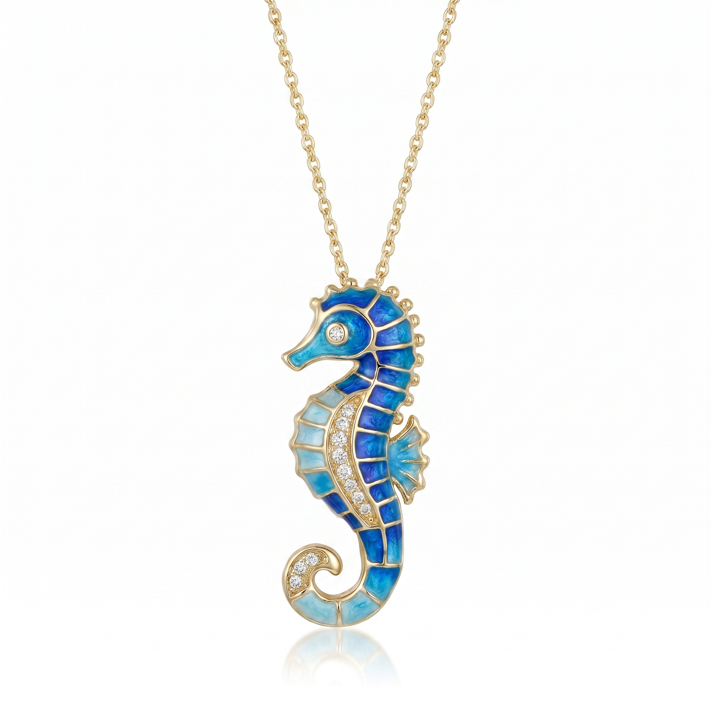 14K Yellow Gold Enamel & Diamond Seahorse Pendant