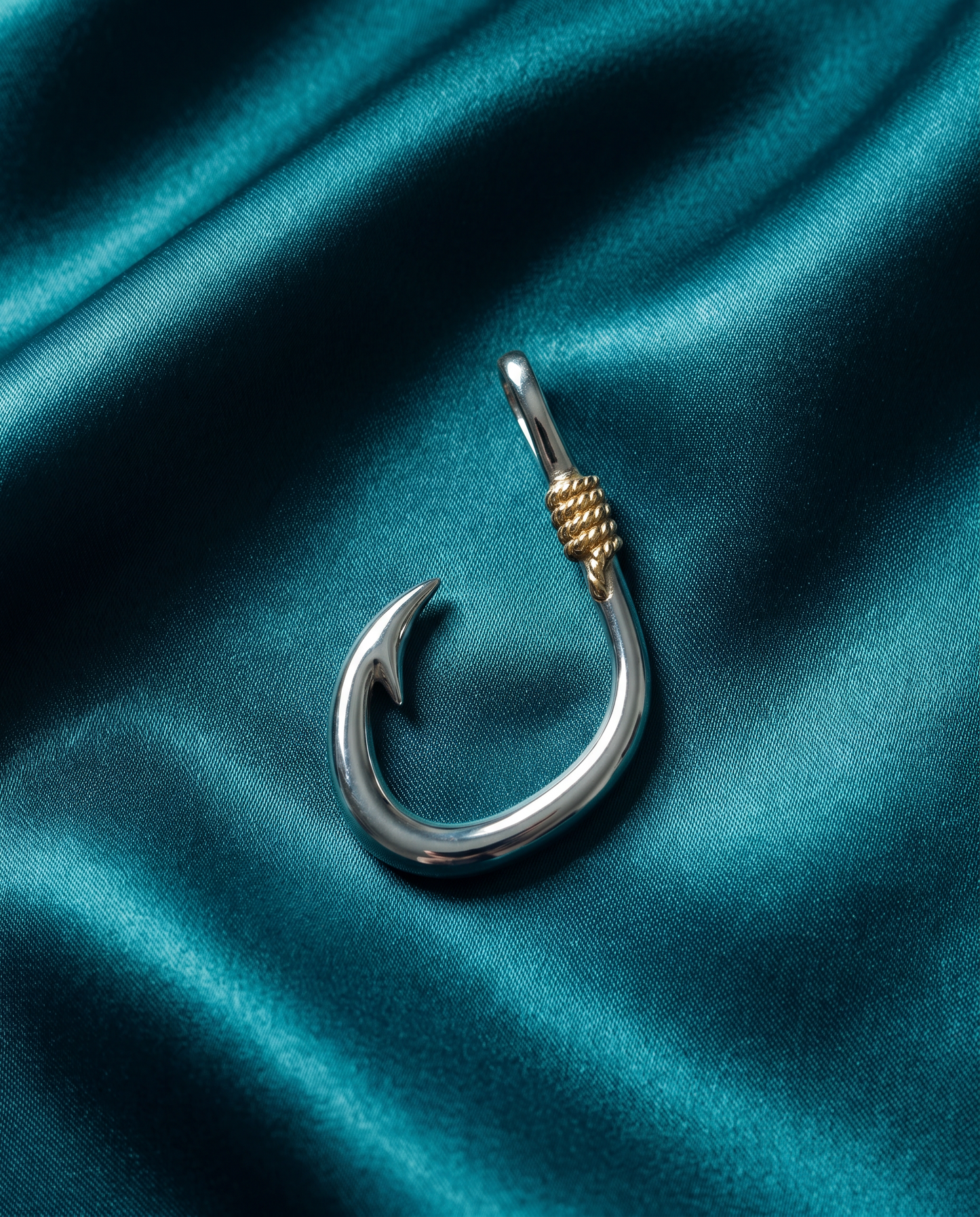 14K White and Yellow Gold Fish Hook Charm Pendant