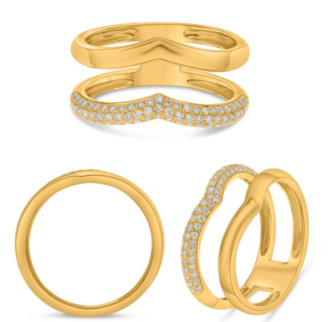 14K Yellow Gold Double Chevron Diamond Band Ring