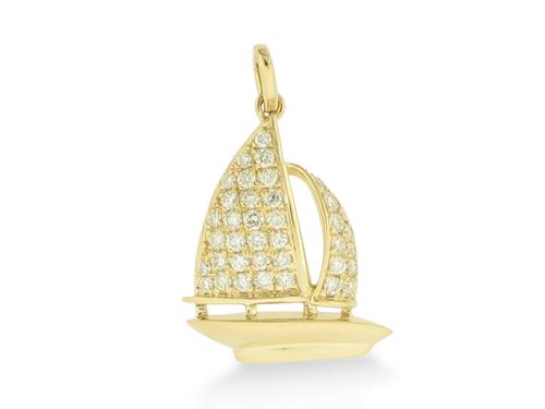 14K yellow gold sailboat pendant with pavé-set round diamonds and bail.