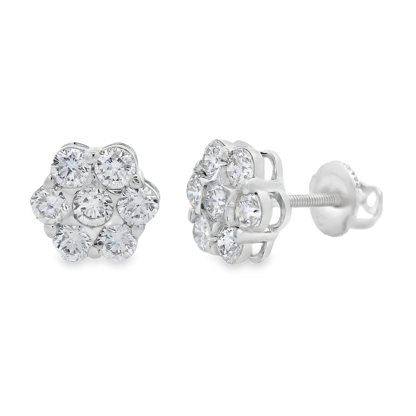 Sterling Silver Lab Grown Diamond Cluster Stud Earrings 1.51ctw