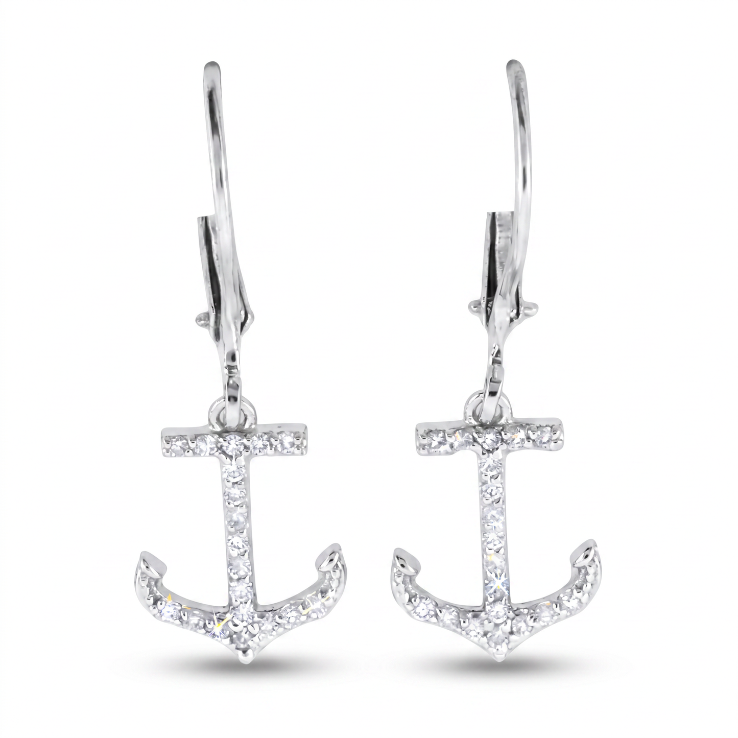 14K White Gold Diamond Anchor Earrings - 0.26ctw Leverback