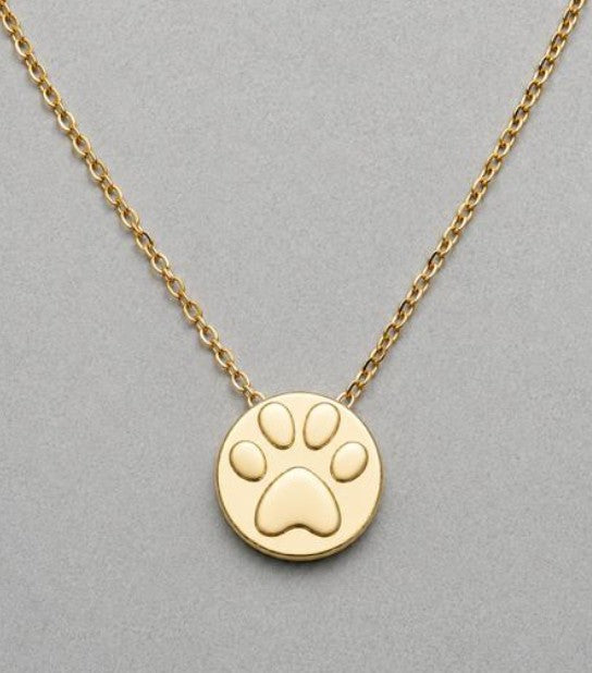 14K Yellow Gold Petite Paw Print Disc Pendant