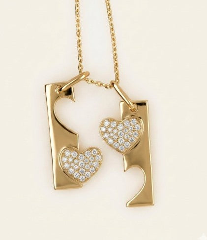 14K Yellow Gold Diamond BFF Pendant with 18" Chain