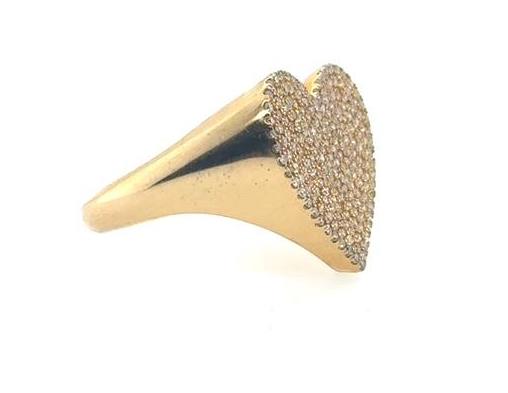 18K Yellow Gold Pave Diamond Heart Ring - 0.71ctw, Size 7