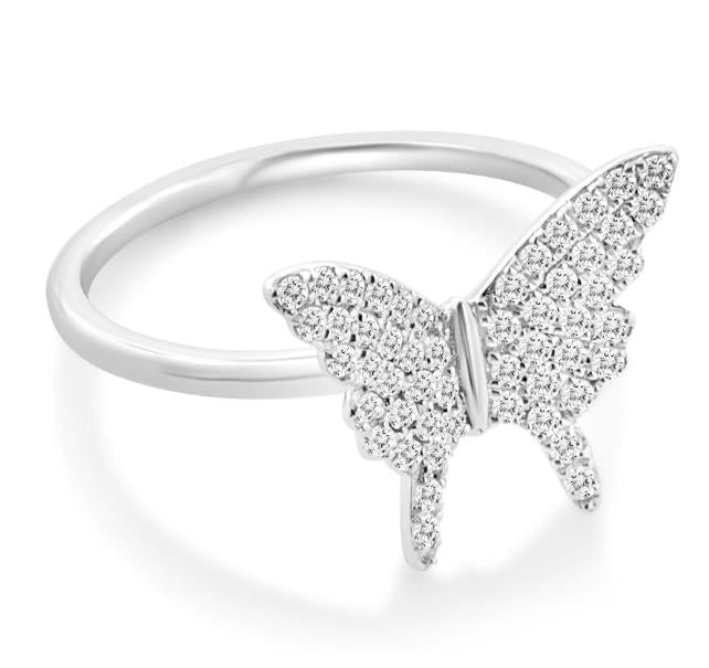 14K White Gold Diamond Butterfly Ring - 0.34ctw, Size 6.5