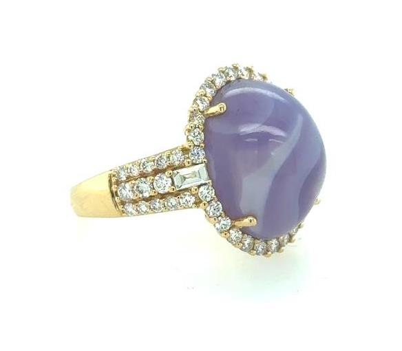 18K Yellow Gold Grapesicle Chalcedony & Diamond Halo Ring
