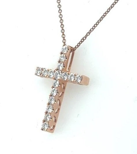 14K Rose Gold Diamond Cross Pendant with 18" Chain - 0.63ctw