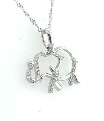 14K White Gold Diamond Elephant Pendant with 18" Chain