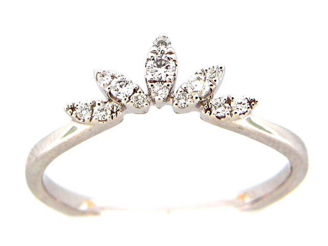 14K White Gold Diamond Crown Wedding Band Ring - Size 6.5