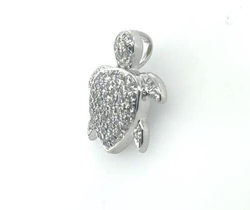 14K White Gold Diamond Turtle Pendant - 0.41ctw Pave Set