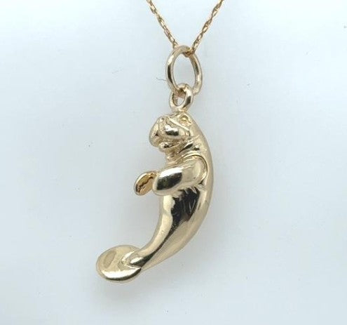 14K Yellow Gold Solid Manatee Charm Pendant - High Polish