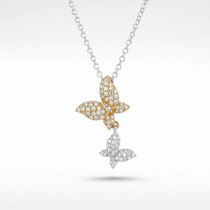 14K Yellow & White Gold Diamond Butterfly Pendant - 0.30ctw