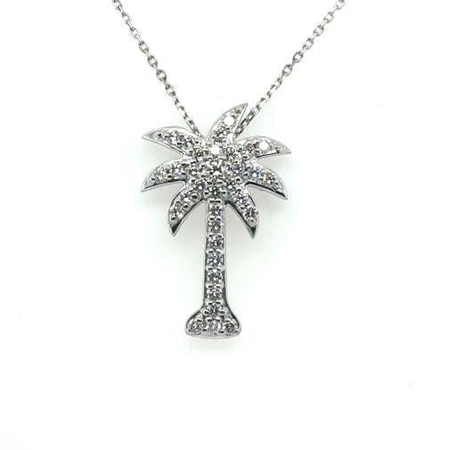 14K White Gold Pave Diamond Palm Tree Pendant - 0.75ct