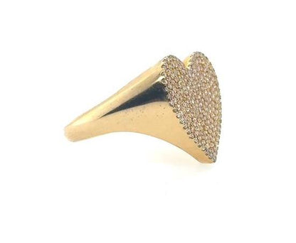 18K Yellow Gold Pave Diamond Heart Ring - 0.71ctw, Size 7