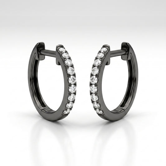14K Black Rhodium Diamond Huggie Earrings - 0.08ctw