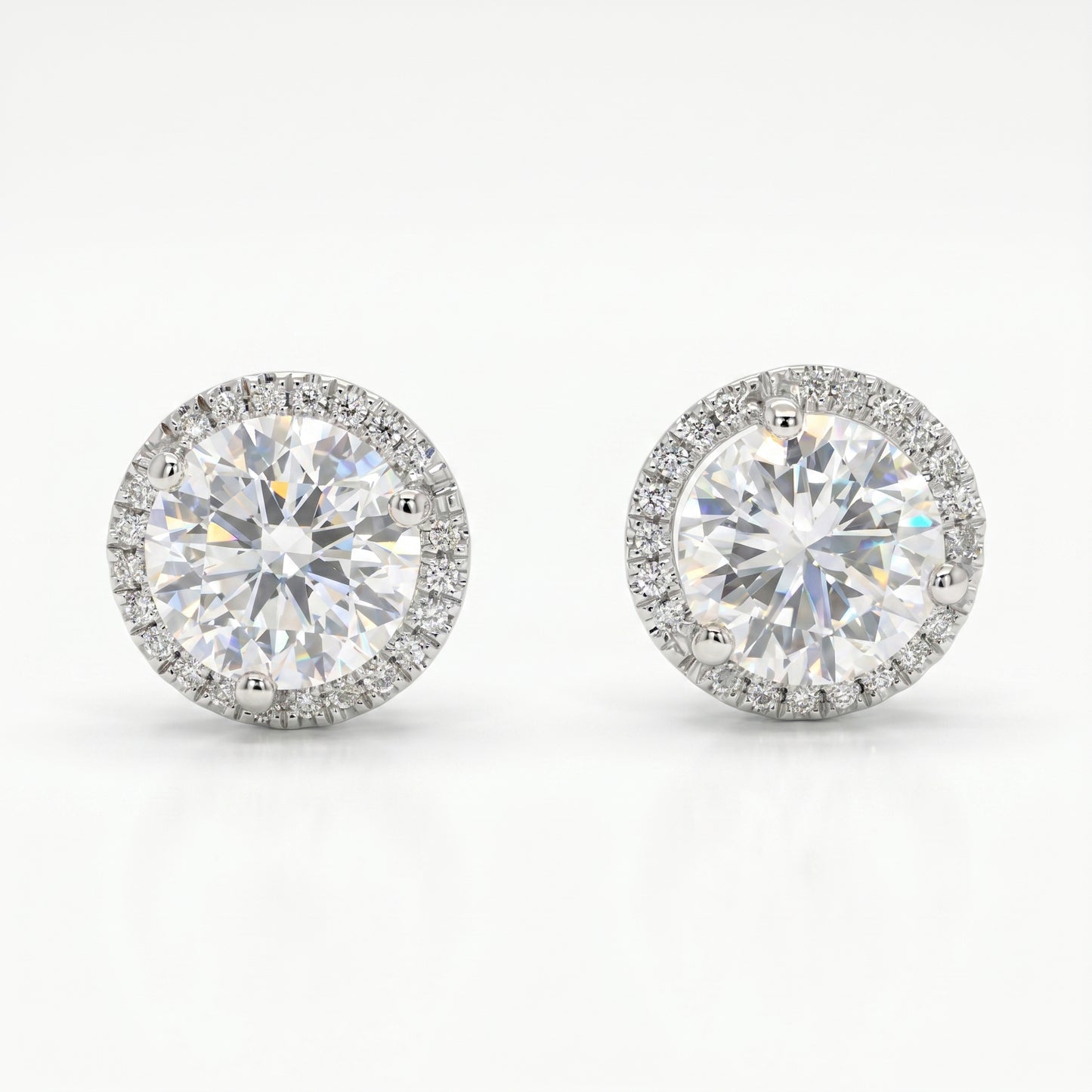 18K White Gold Diamond Stud Earrings 2.15ctw Halo Design