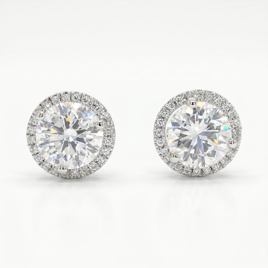 18K White Gold Diamond Stud Earrings 2.15ctw Halo Design