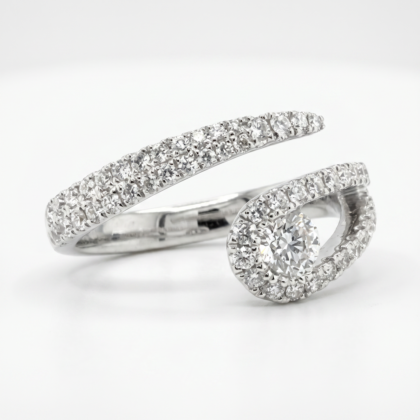 18K White Gold Diamond Bypass Ring - 0.78ctw Round Brilliant Cut