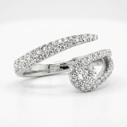 18K White Gold Diamond Bypass Ring - 0.78ctw Round Brilliant Cut