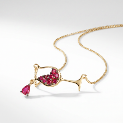 14K Yellow Gold Ruby Wine Glass Pendant - 0.46ctw
