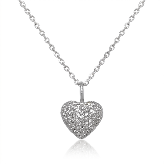 14K White Gold Petite Pave Diamond Heart Pendant - 0.13ctw