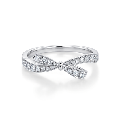 18K White Gold Petite Diamond Bow Ring - 0.25ctw, Size 6.5