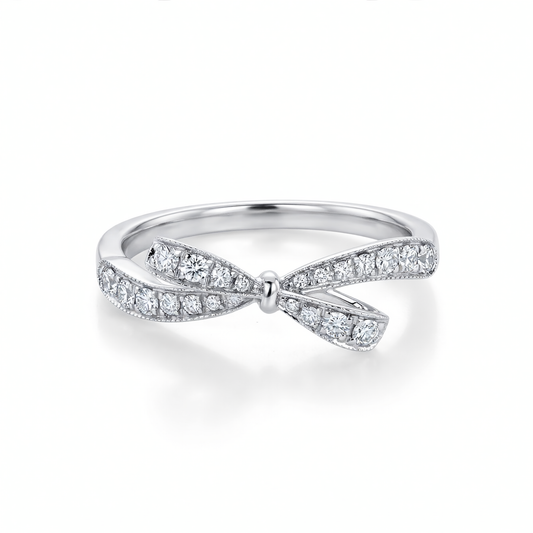18K White Gold Petite Diamond Bow Ring - 0.25ctw, Size 6.5