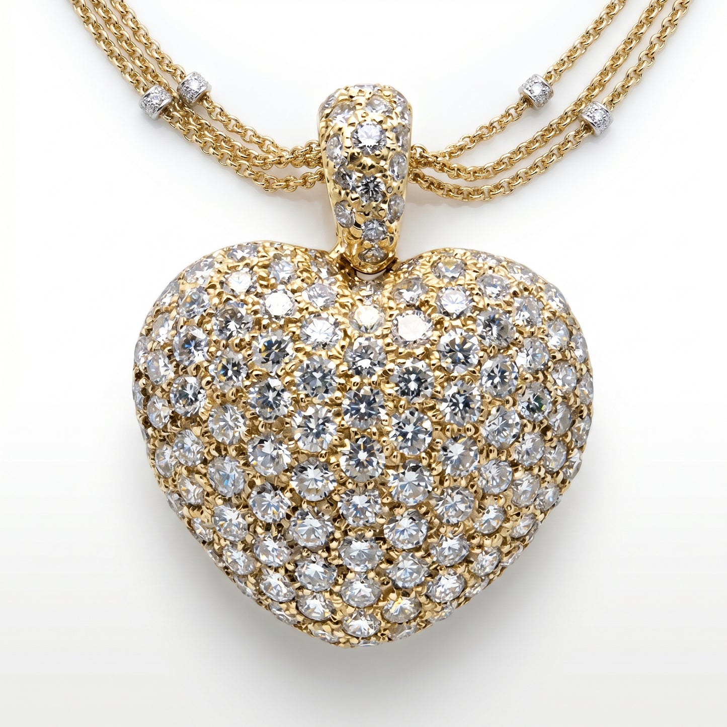 14K Yellow Gold 5.16ctw Pave Diamond Heart Pendant Necklace