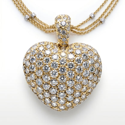 14K Yellow Gold 5.16ctw Pave Diamond Heart Pendant Necklace