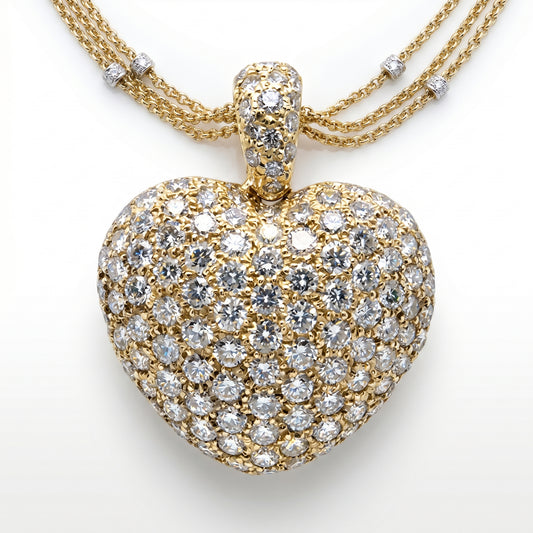 14K Yellow Gold 5.16ctw Pave Diamond Heart Pendant Necklace