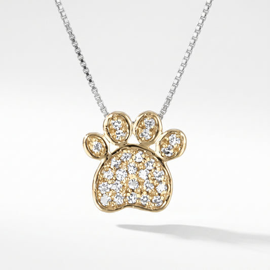 14K White Gold Diamond Dog Paw Pendant