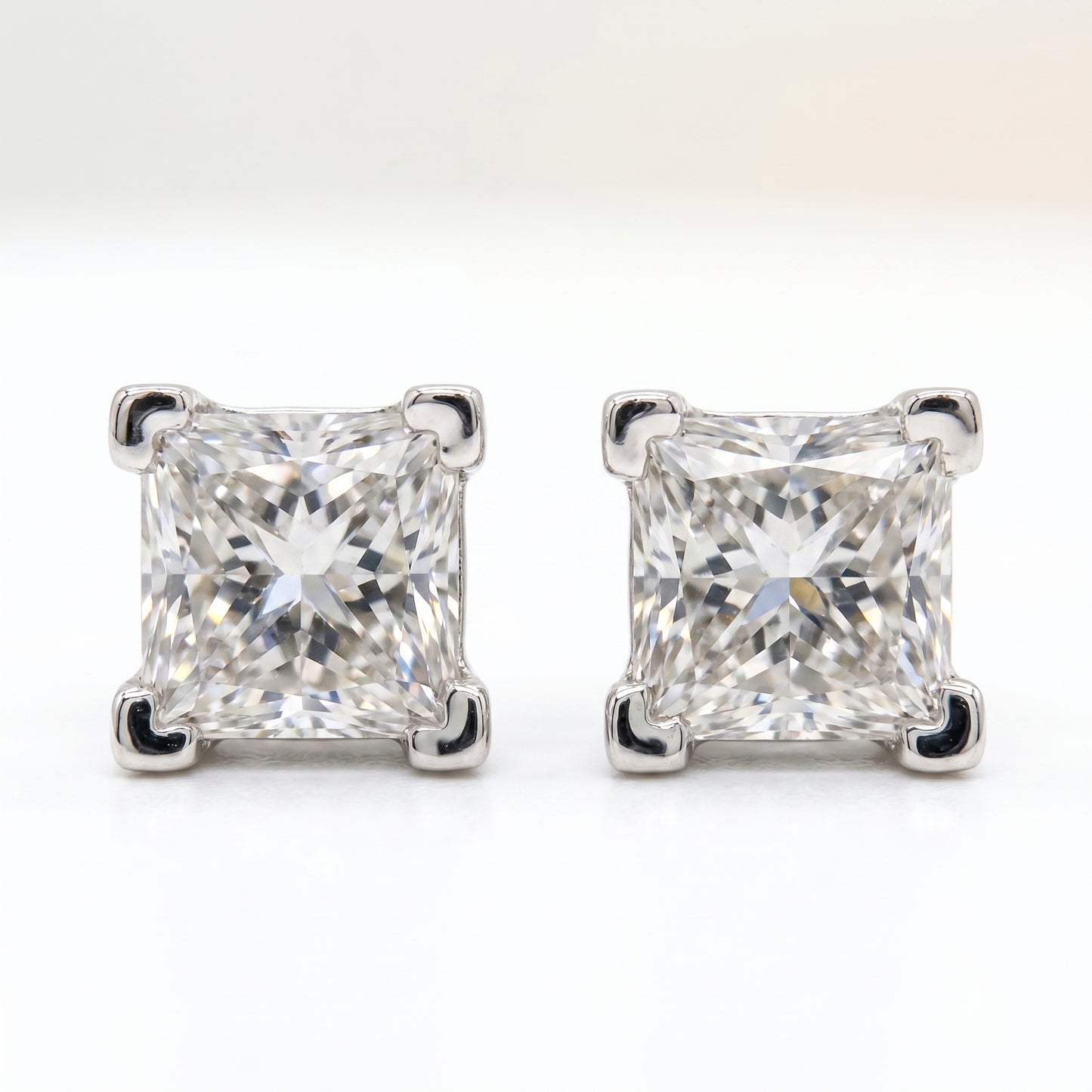 14K White Gold Princess Cut Diamond Stud Earrings 1.03ctw