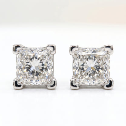 14K White Gold Princess Cut Diamond Stud Earrings 1.03ctw