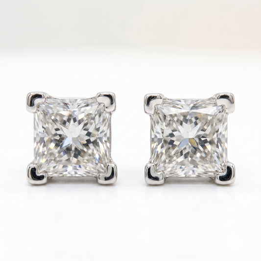 14K White Gold Princess Cut Diamond Stud Earrings 1.03ctw