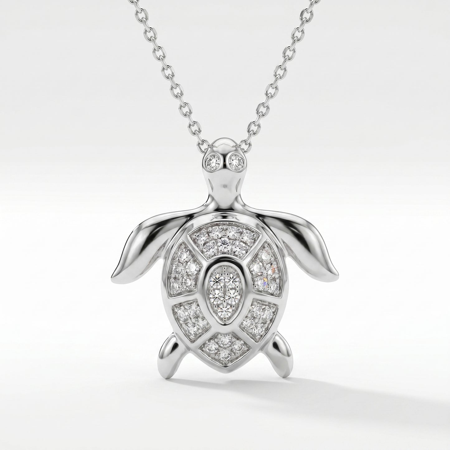 14K White Gold Diamond Turtle Pendant - 0.24ct Pave Set