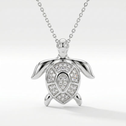 14K White Gold Diamond Turtle Pendant - 0.24ct Pave Set