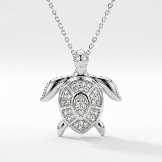14K White Gold Diamond Turtle Pendant - 0.24ct Pave Set