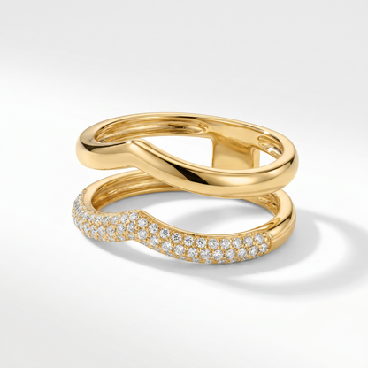 14K Yellow Gold Double Chevron Diamond Band Ring