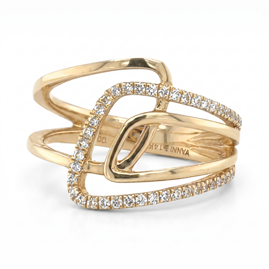 14K Yellow Gold Modern Diamond Band Ring - 0.24ctw, Size 7