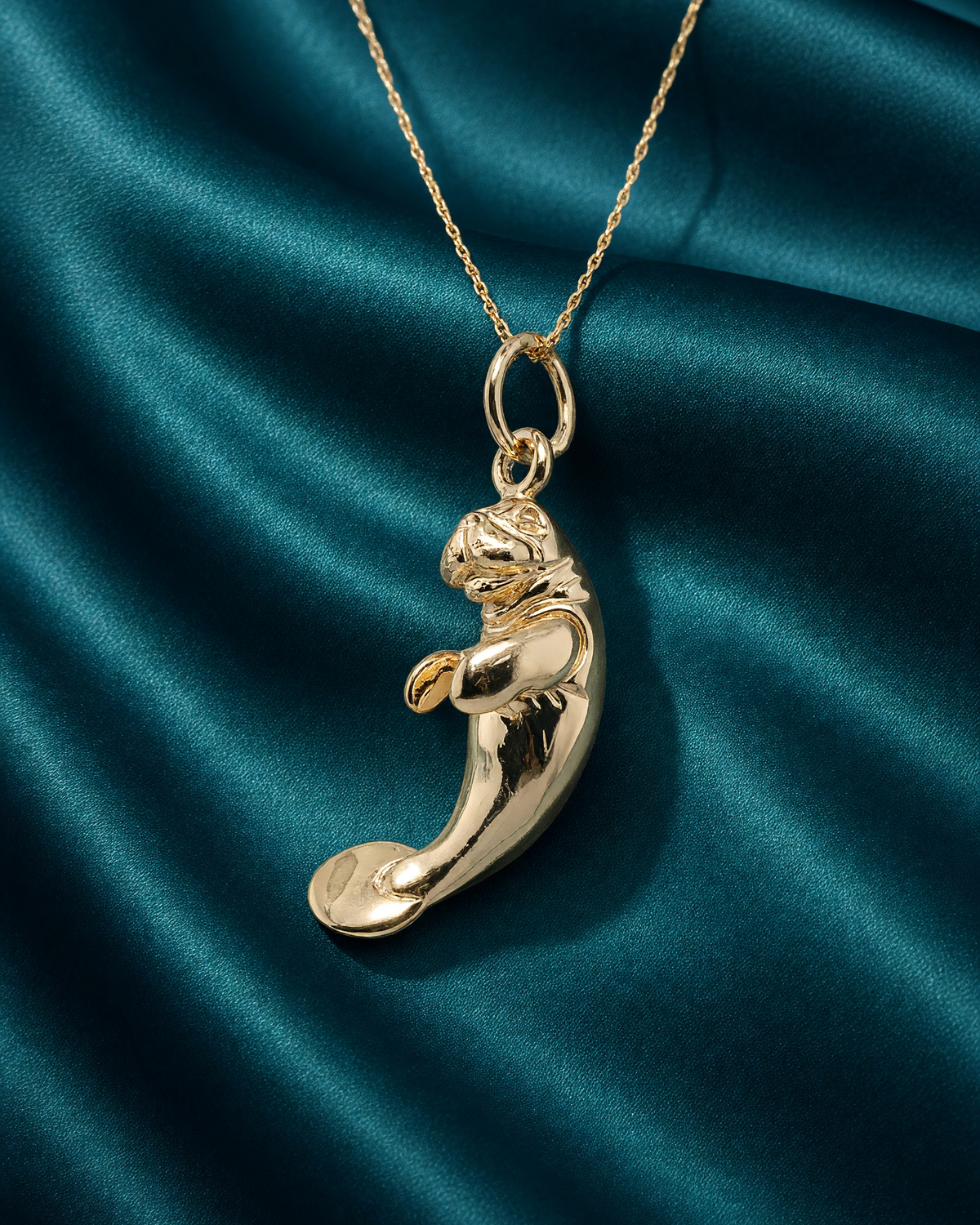14K Yellow Gold Solid Manatee Charm Pendant - High Polish